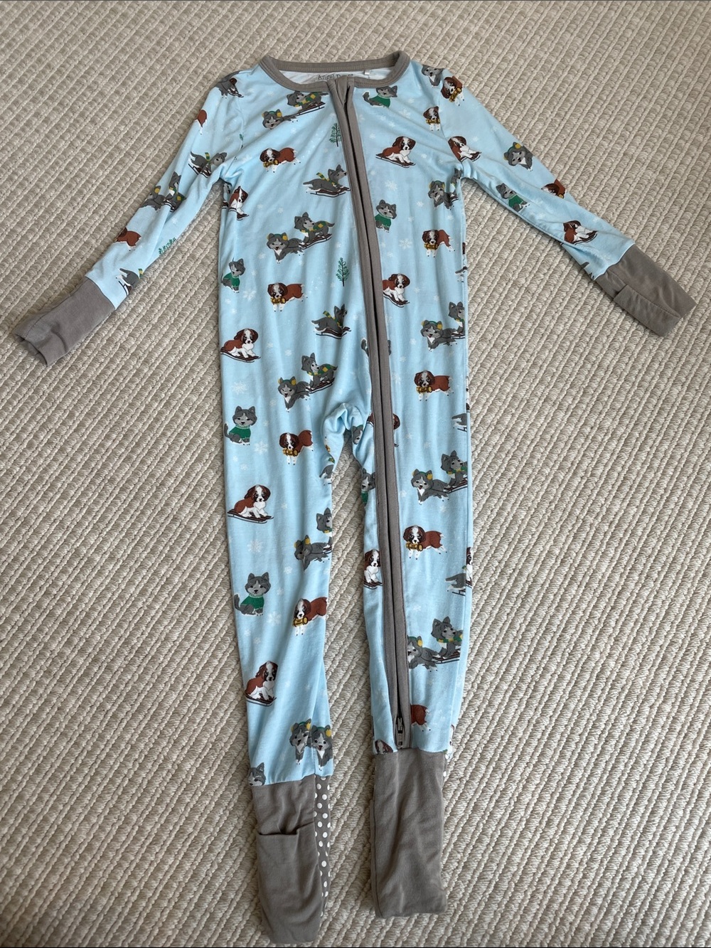 Angel Dear Light Blue Dog Print Footed One-Piece Pajamas